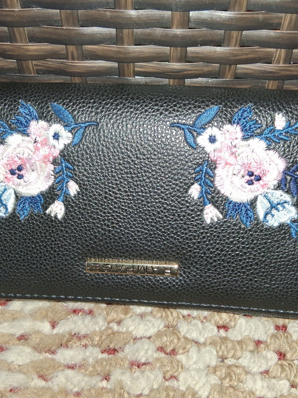 Rampage Black Floral Embroidered Clutch Wallet